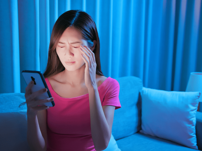 Eye strain occurs from prolonged use of digital devices, reading, or long-distance driving.